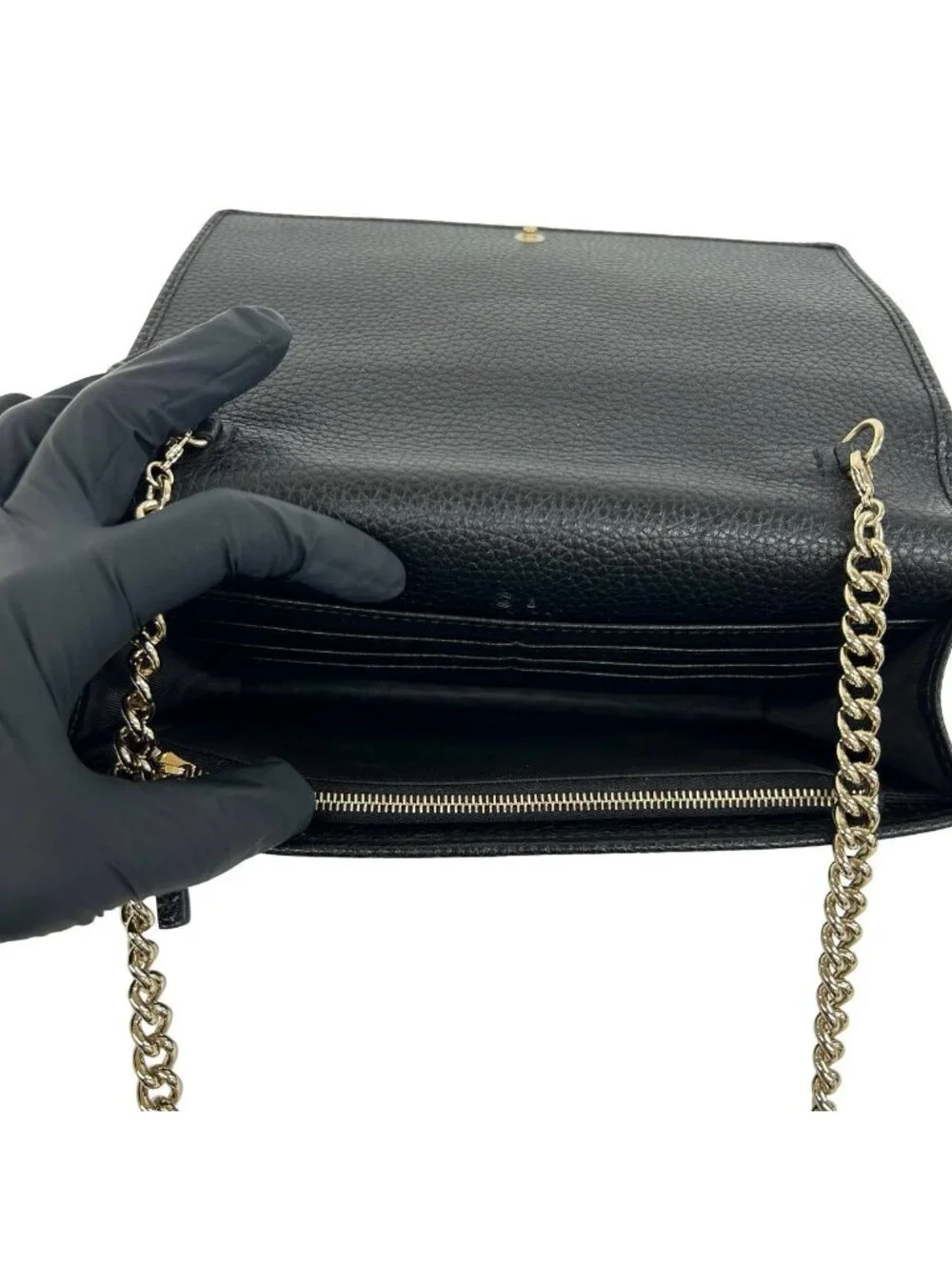 Gucci Soho Interlocking G Leather Chain Wallet on Shoulder Bag Black